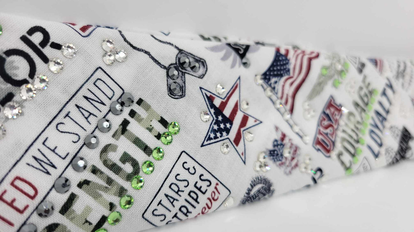 Narrow Patriotic Bandana with Black, Green and Diamond Clear Austrian Crystals (sku6176)