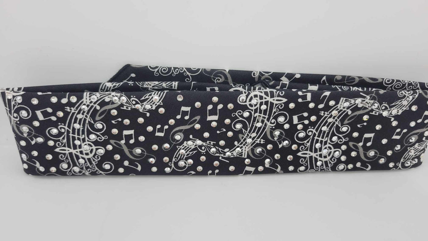 Narrow Music Notes Bandana with Chrome and Diamond Clear Austrian Crystals (sku6177)