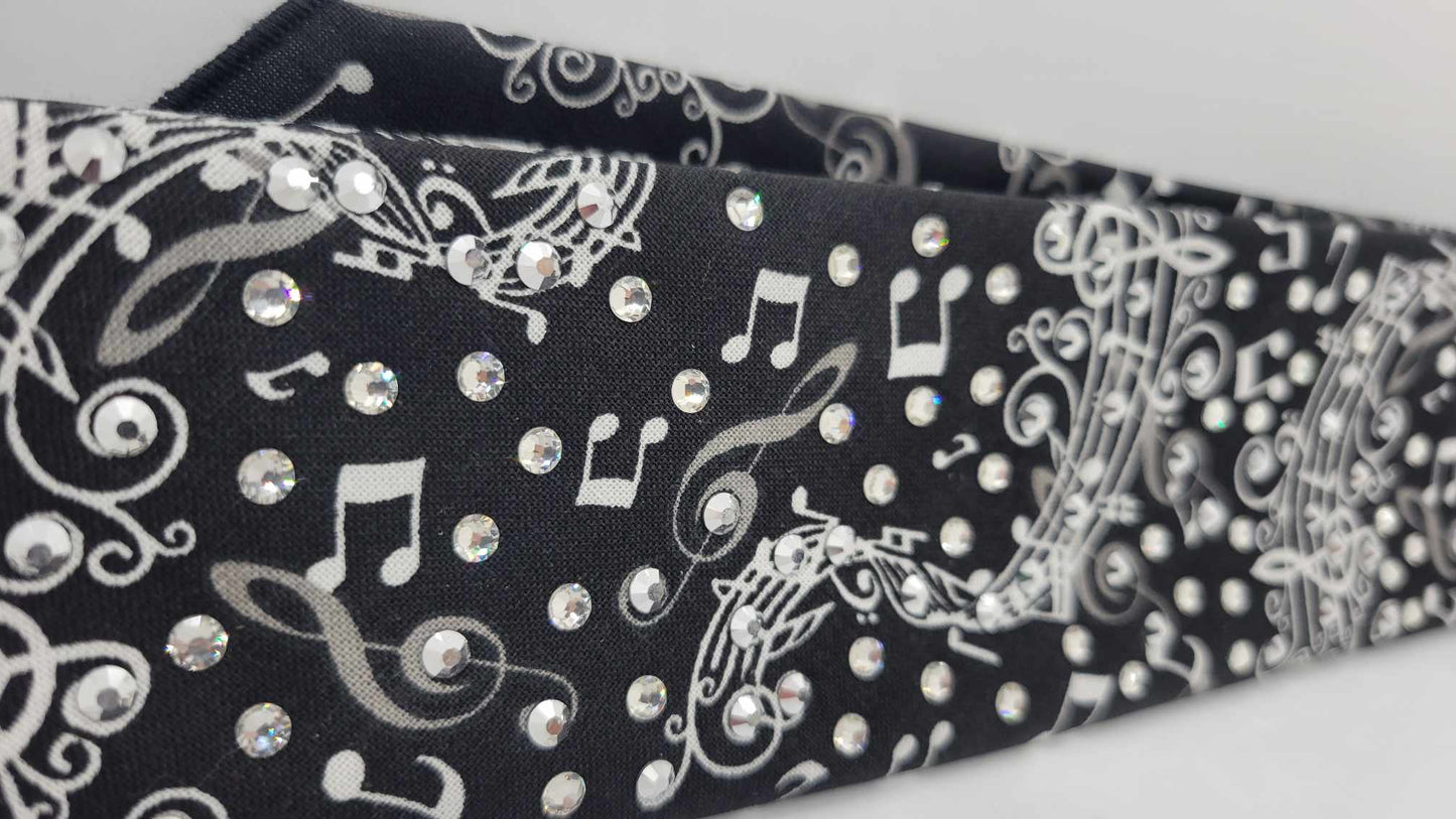 Narrow Music Notes Bandana with Chrome and Diamond Clear Austrian Crystals (sku6177)