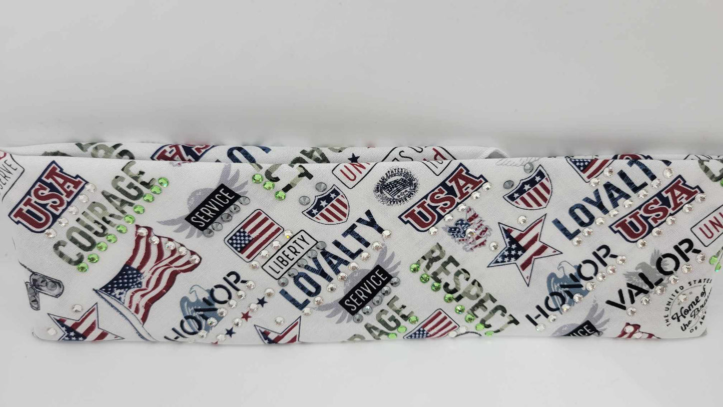 Patriotic Bandana with Black, Green and Diamond Clear Austrian Crystals (Sku6178)