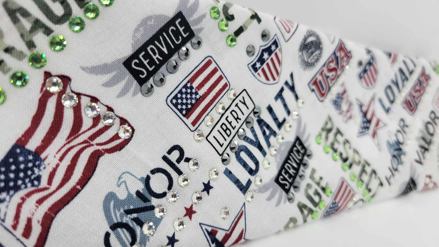 Patriotic Bandana with Black, Green and Diamond Clear Austrian Crystals (Sku6178)