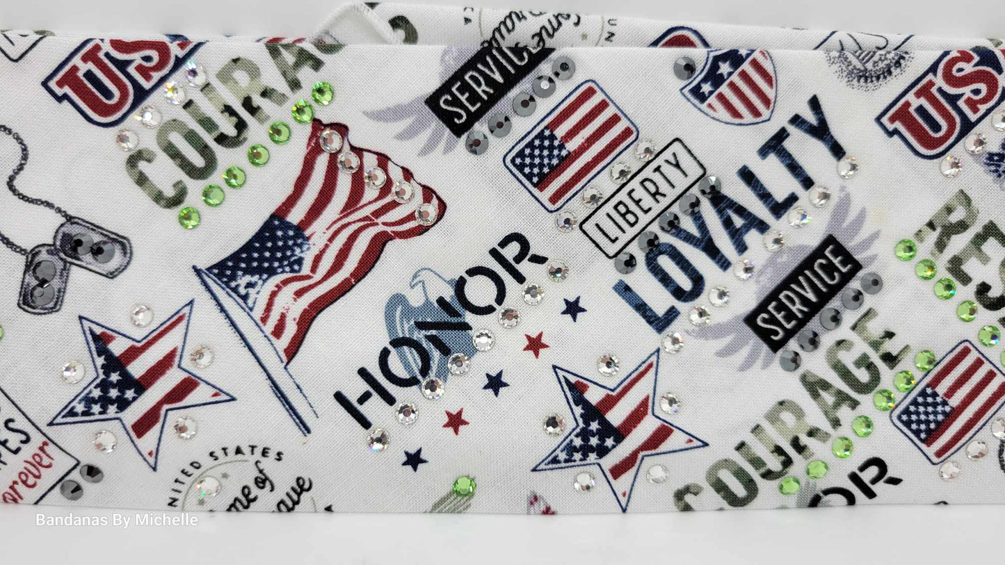 Patriotic Bandana with Black, Green and Diamond Clear Austrian Crystals (Sku6178)