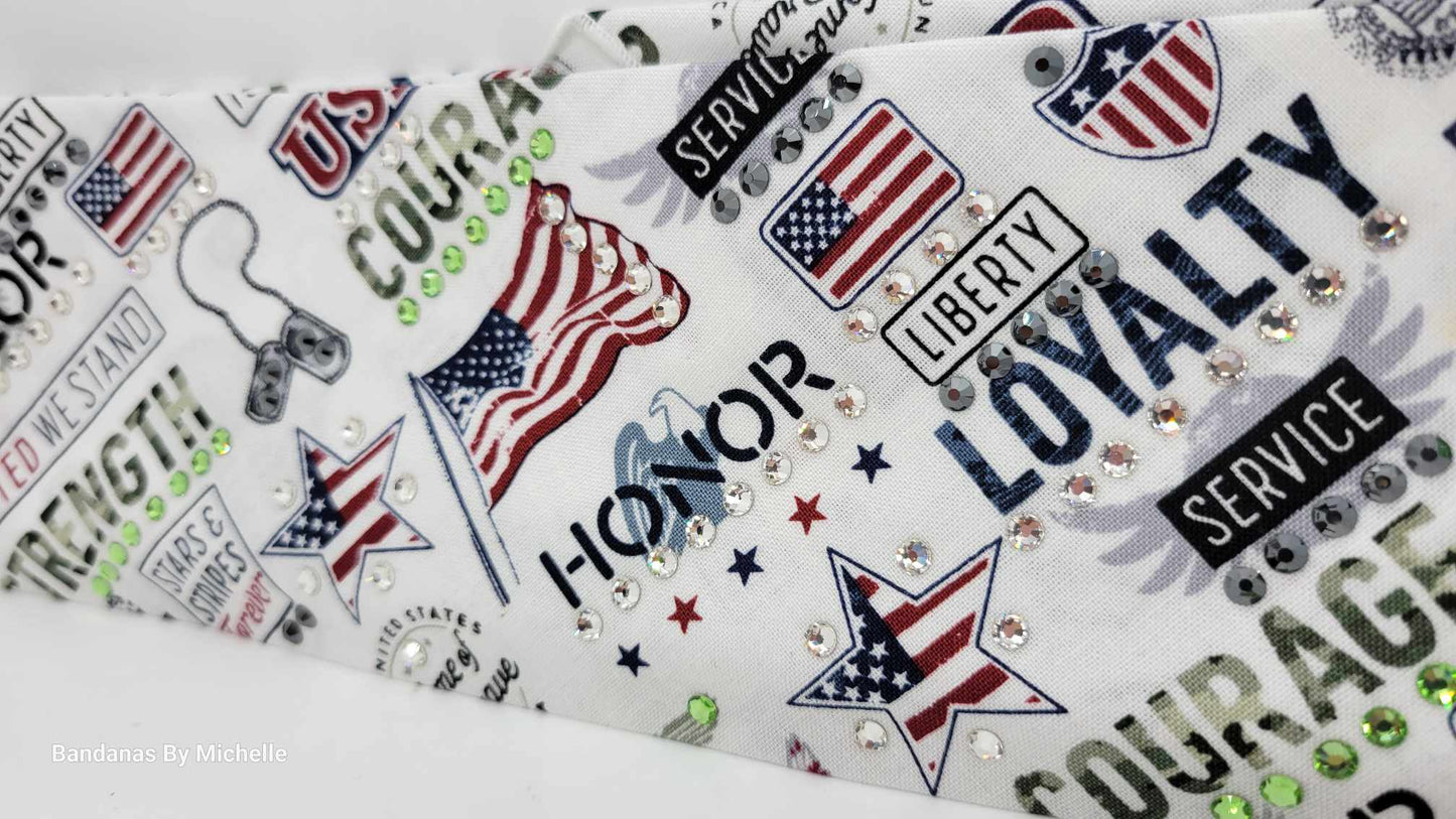 Patriotic Bandana with Black, Green and Diamond Clear Austrian Crystals (Sku6178)