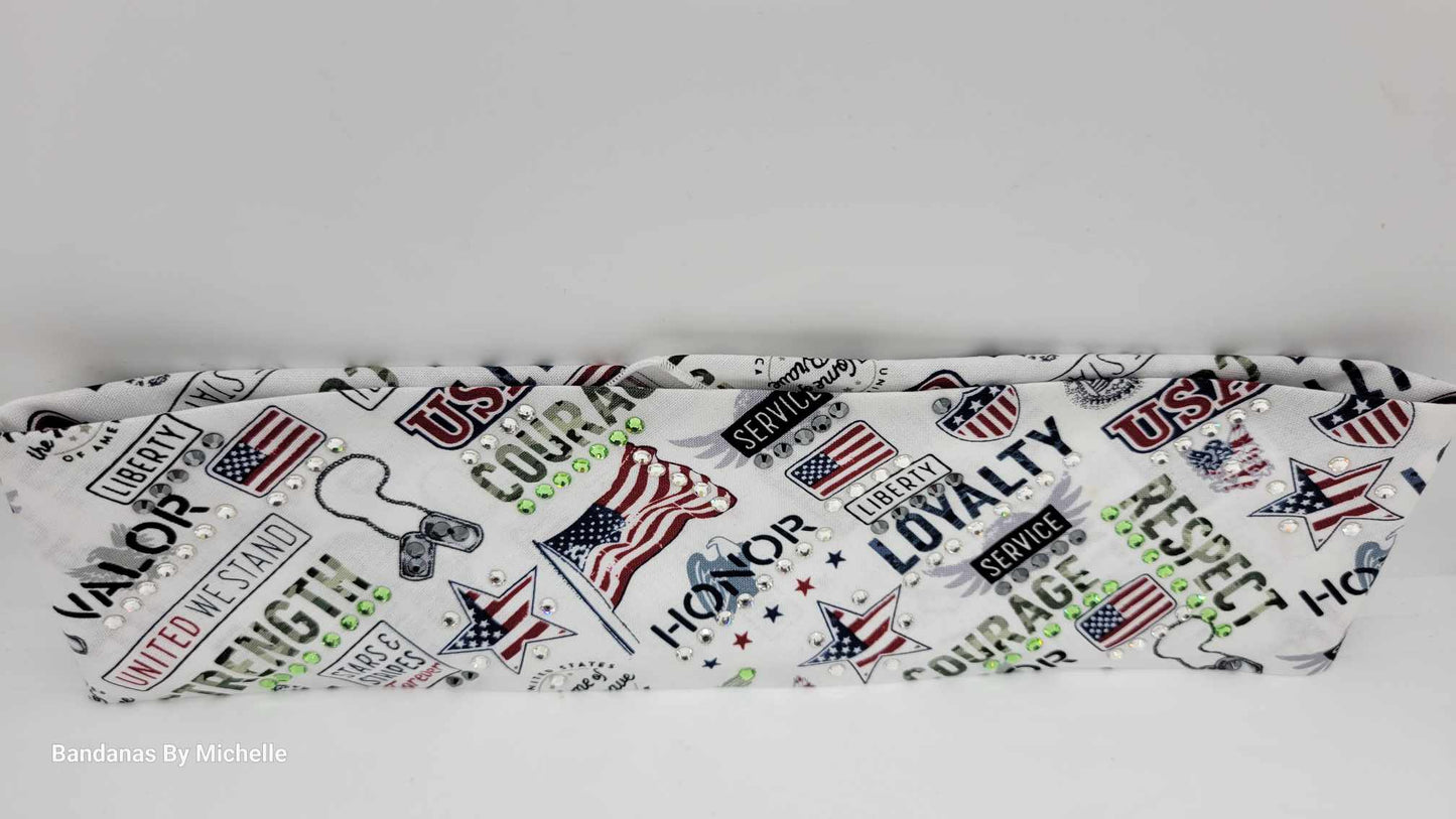 Patriotic Bandana with Black, Green and Diamond Clear Austrian Crystals (Sku6178)