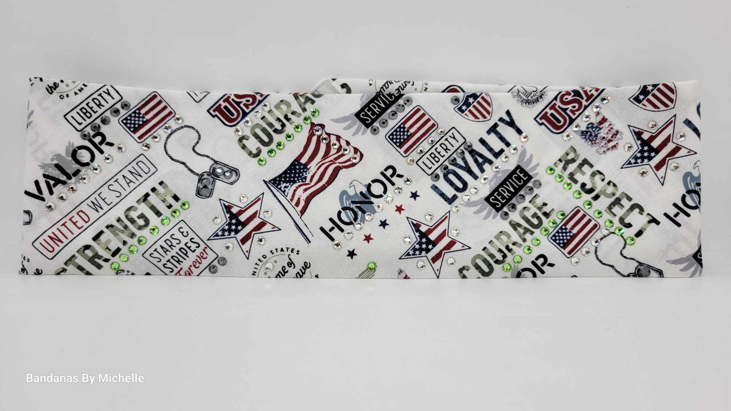 Patriotic Bandana with Black, Green and Diamond Clear Austrian Crystals (Sku6178)