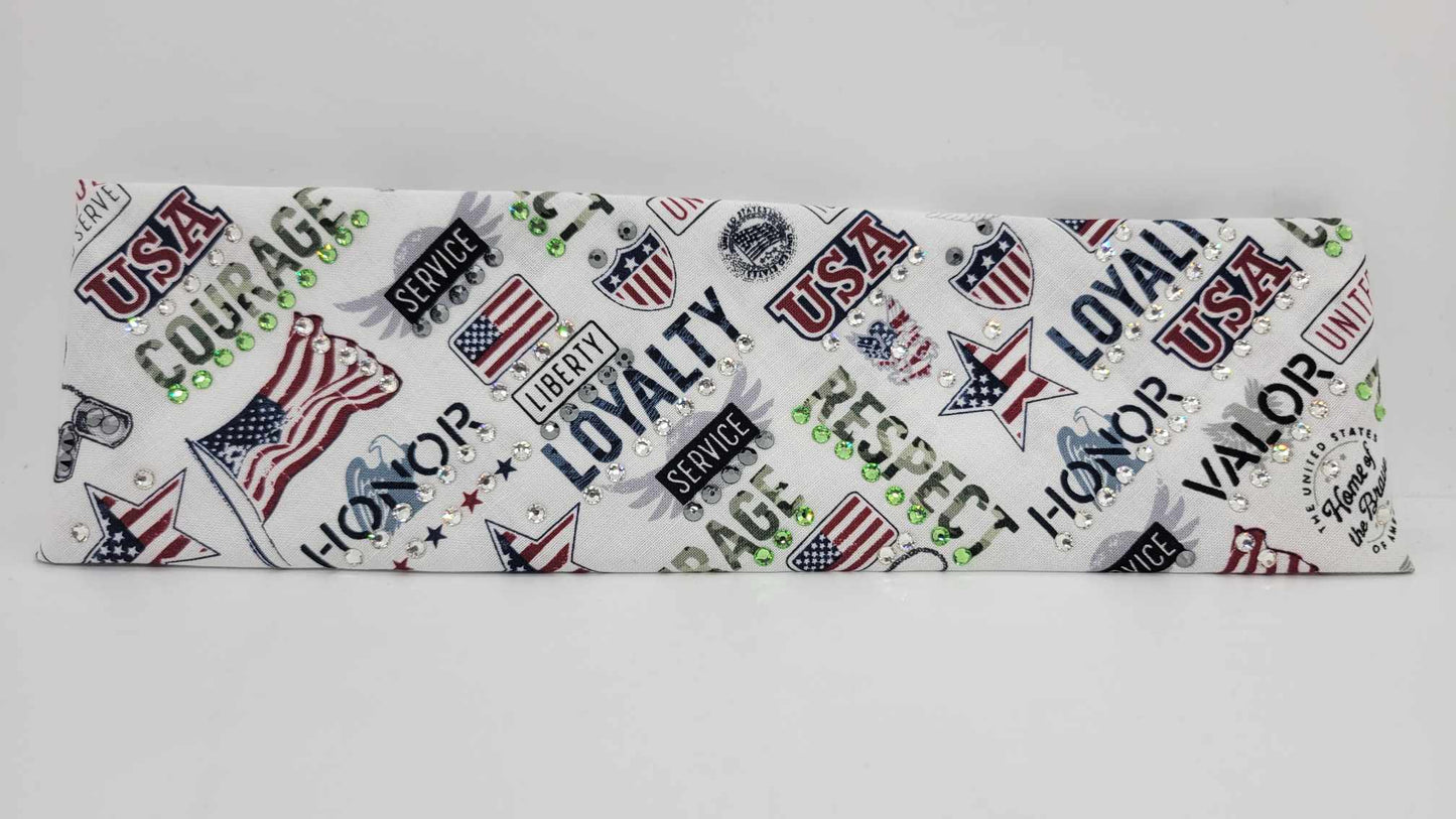 Patriotic Bandana with Black, Green and Diamond Clear Austrian Crystals (Sku6178)
