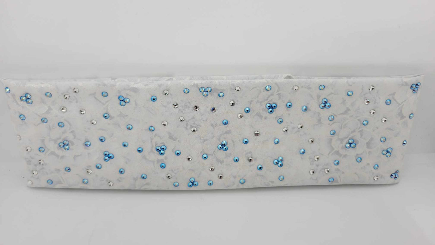 White and Blue Flowers Bandana with Blues Shimmer and Diamond Clear Austrian Crystals (Sku6183)