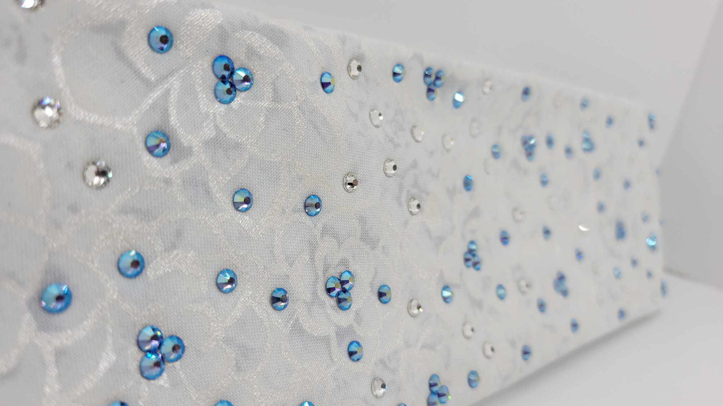 White and Blue Flowers Bandana with Blues Shimmer and Diamond Clear Austrian Crystals (Sku6183)