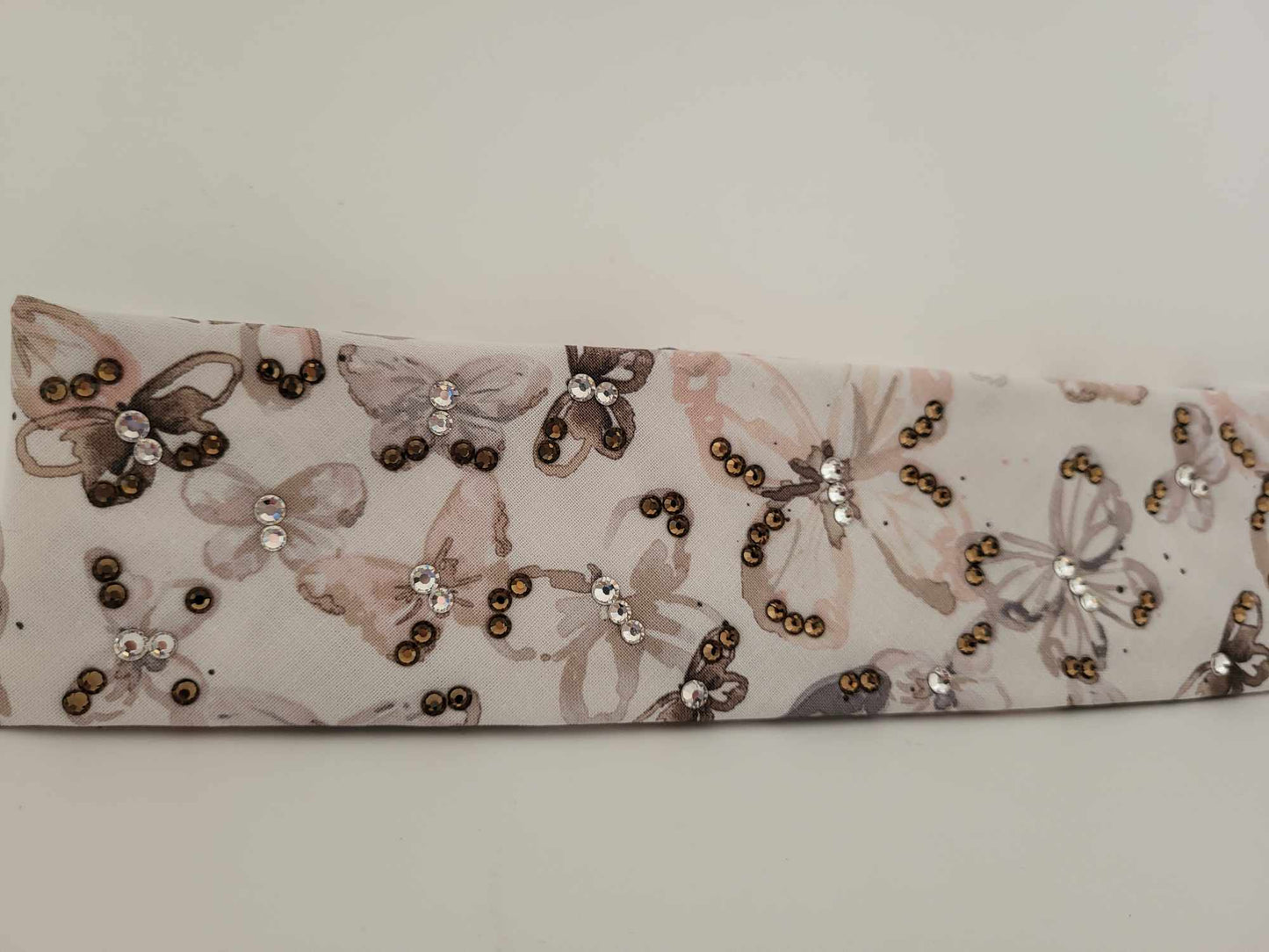 Narrow Watercolor Butterflies Bandana with Brown and Diamond Clear Austrian Crystals (sku6184)