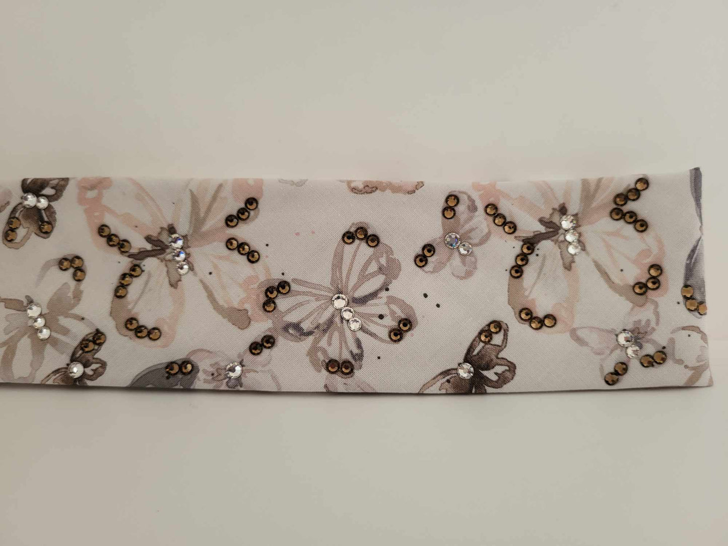 Narrow Watercolor Butterflies Bandana with Brown and Diamond Clear Austrian Crystals (sku6184)
