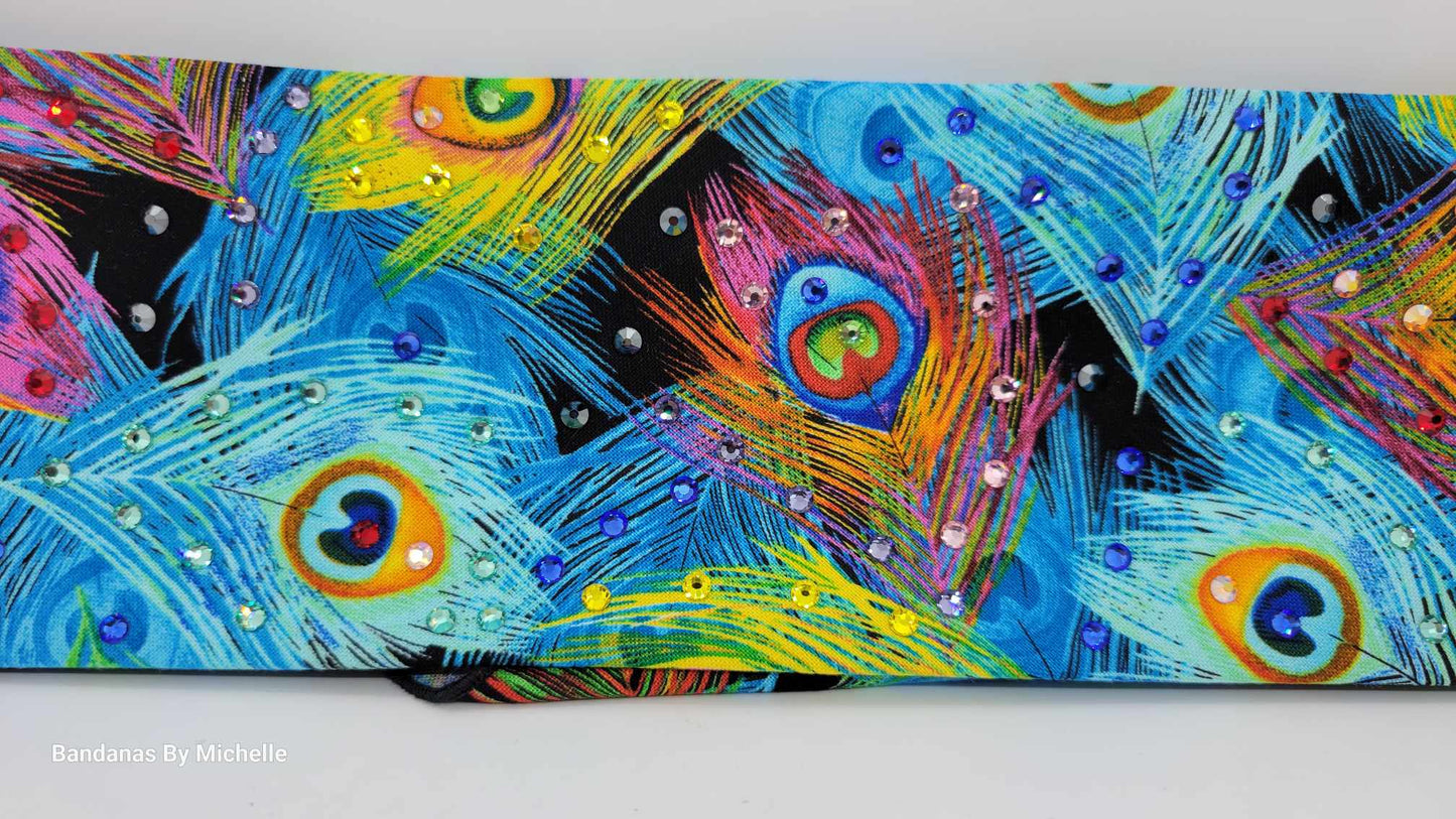 Peacock Feathers Bandana with Multiple Colors of Austrian Crystals (Sku6186)