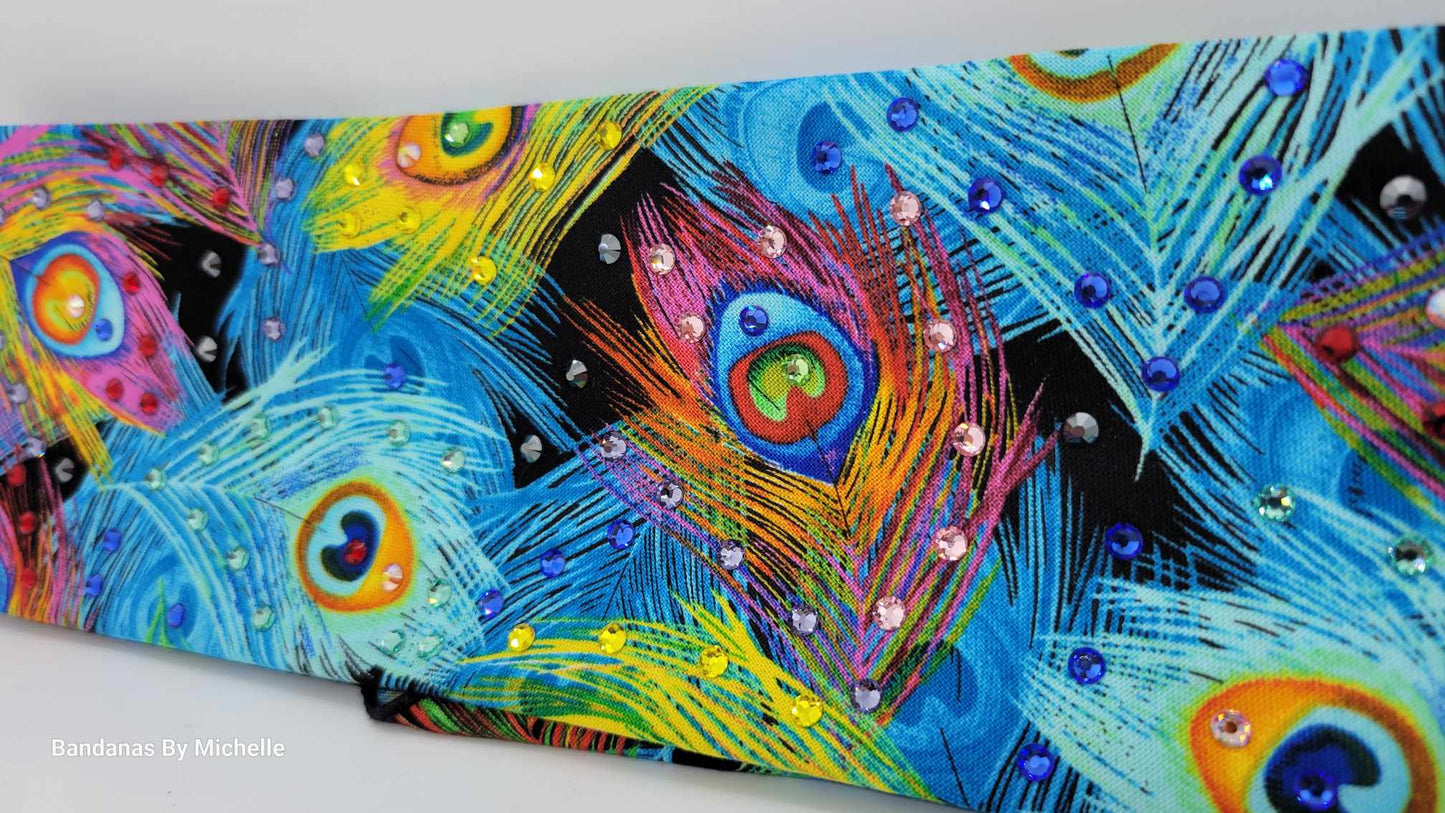 Peacock Feathers Bandana with Multiple Colors of Austrian Crystals (Sku6186)