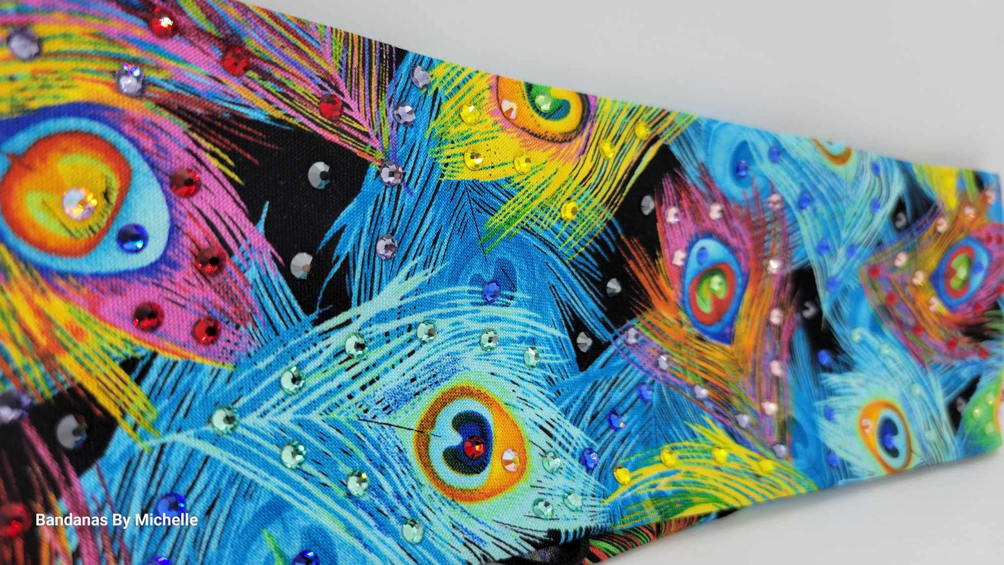Peacock Feathers Bandana with Multiple Colors of Austrian Crystals (Sku6186)