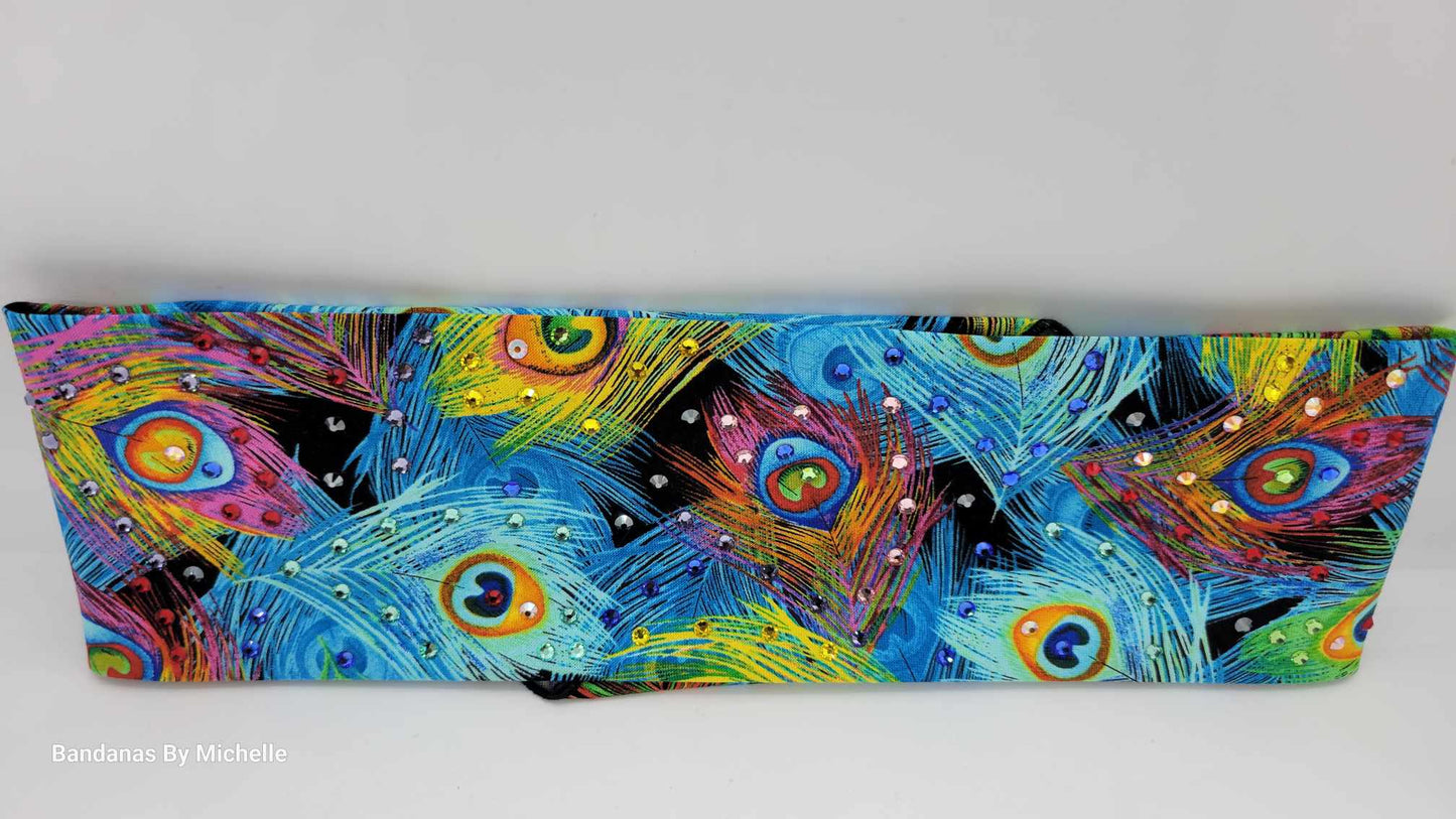 Peacock Feathers Bandana with Multiple Colors of Austrian Crystals (Sku6186)