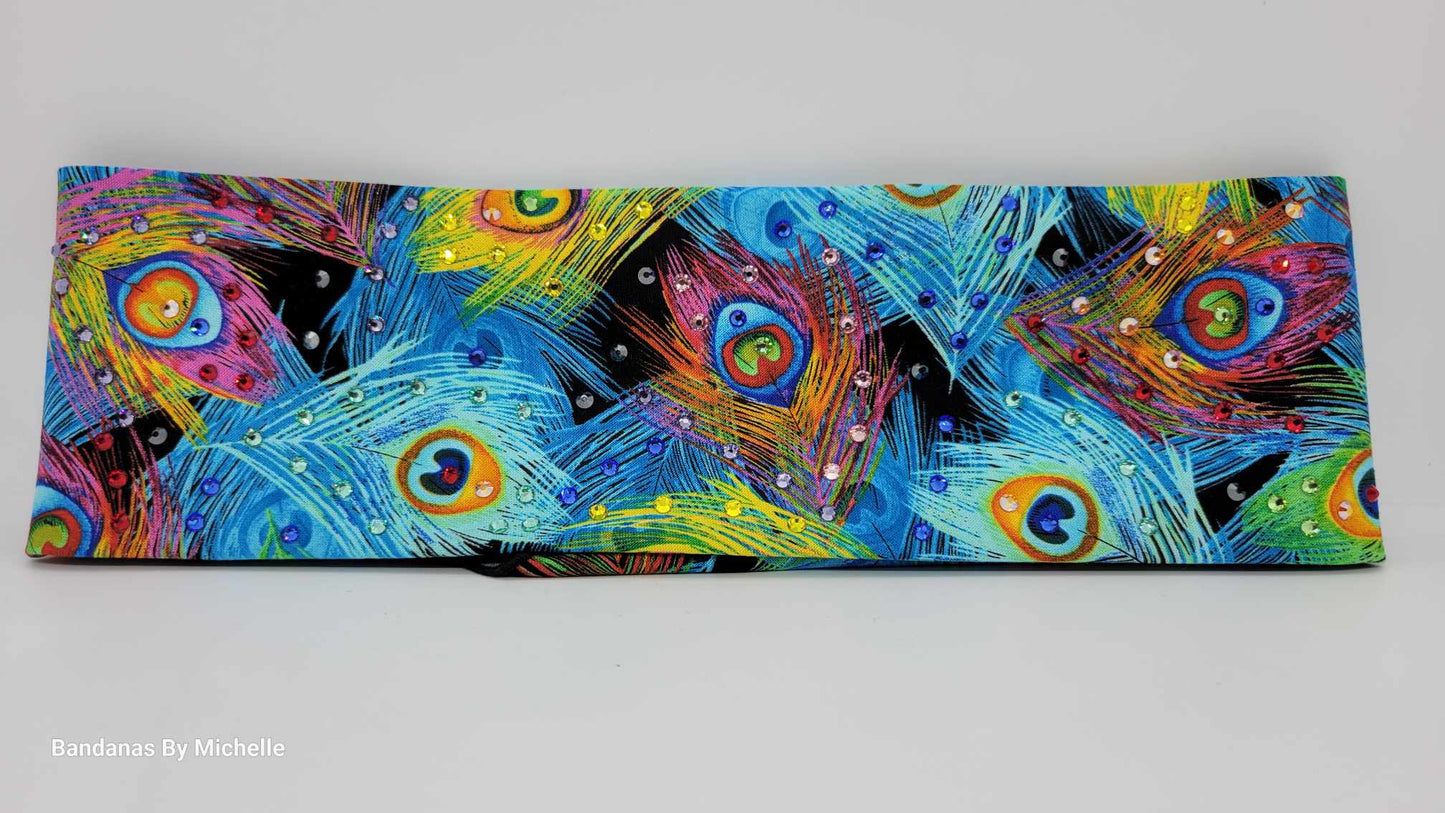 Peacock Feathers Bandana with Multiple Colors of Austrian Crystals (Sku6186)