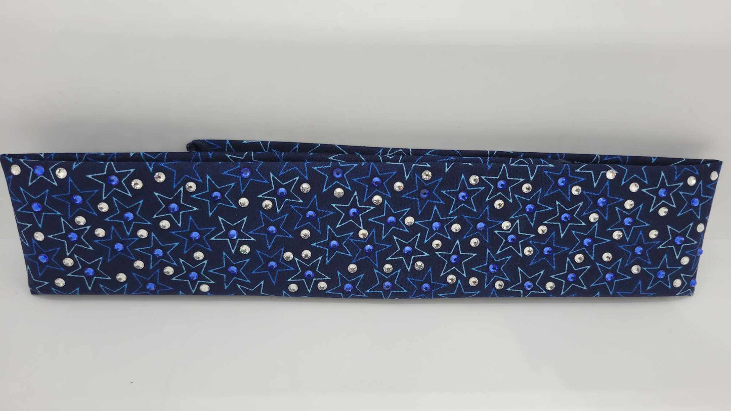 Narrow Blue Stars Bandana with Blue and Diamond Clear Austrian Crystals (sku6189)