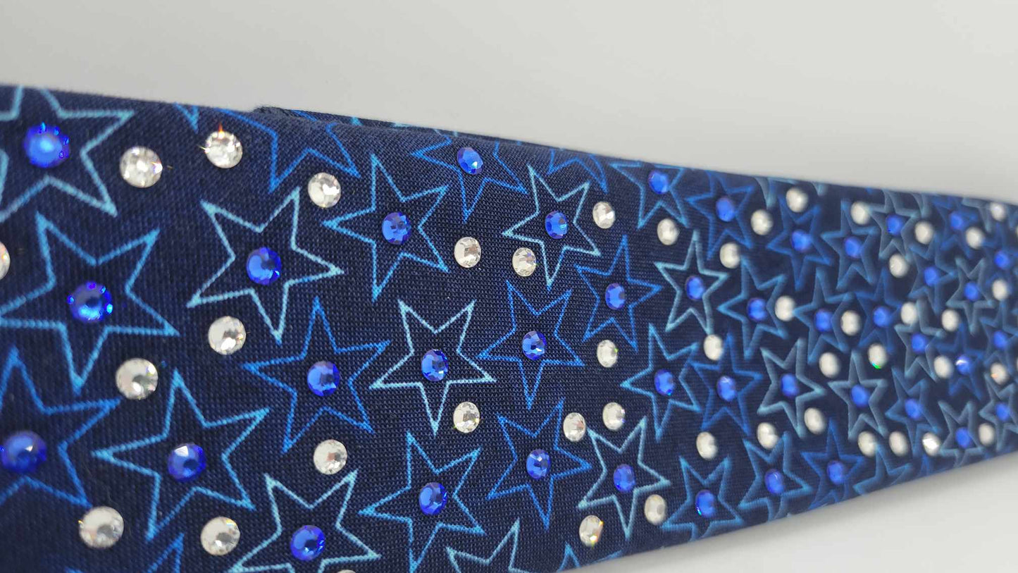 Narrow Blue Stars Bandana with Blue and Diamond Clear Austrian Crystals (sku6189)