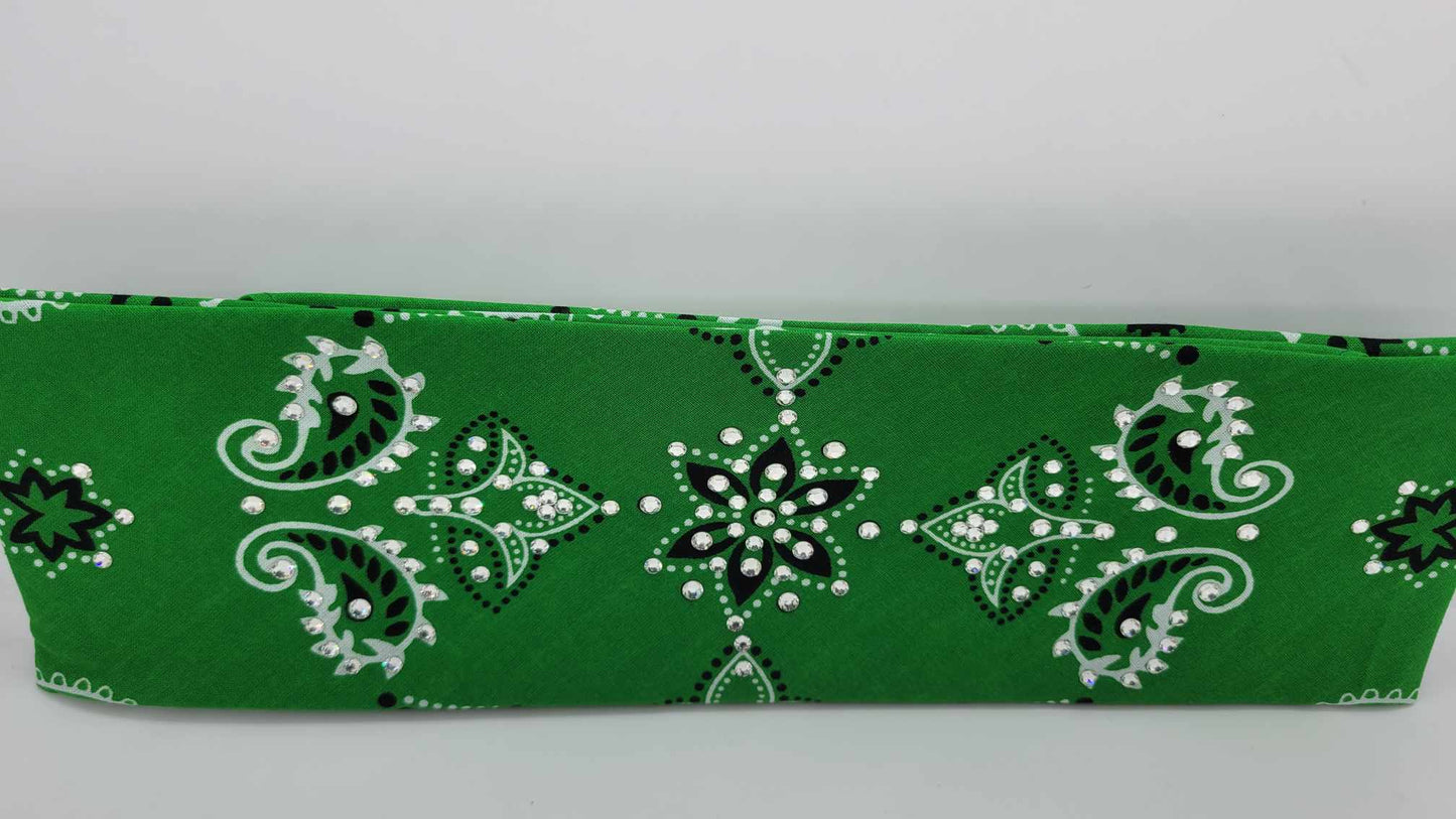 Green Flower Paisley with Diamond Clear Austrian Crystals (Sku6192)