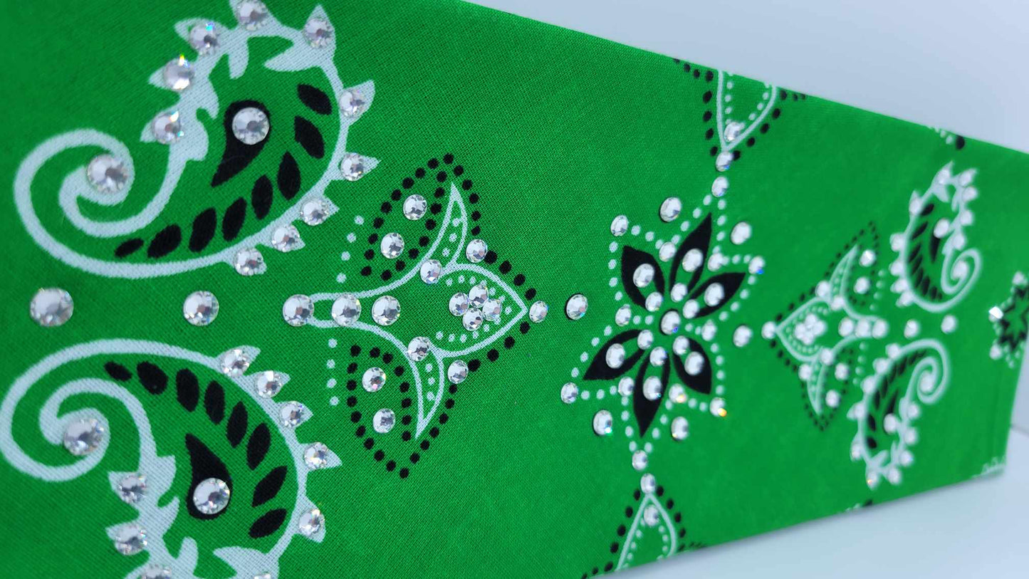 Green Flower Paisley with Diamond Clear Austrian Crystals (Sku6192)