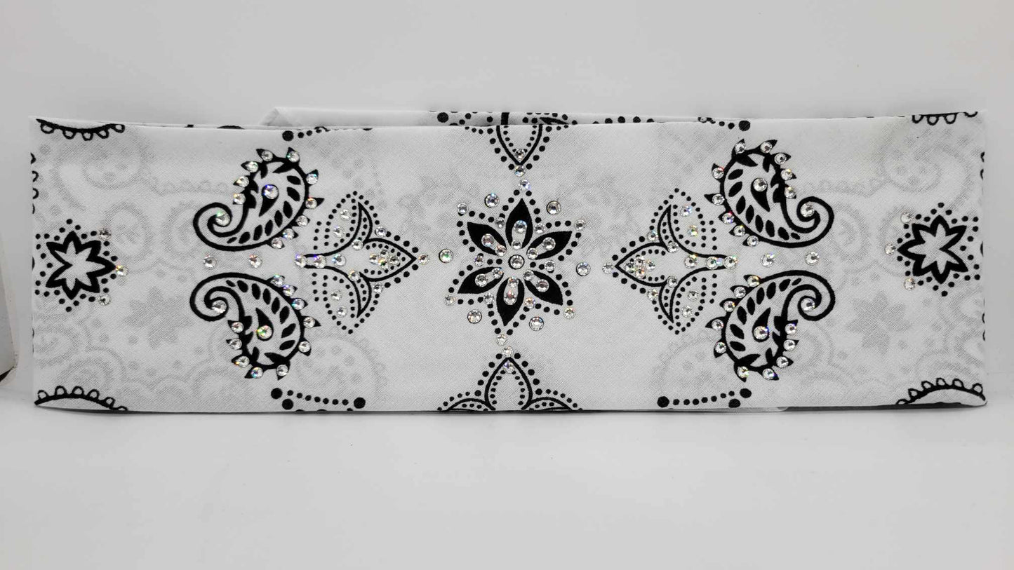White Flower Paisley with Diamond Clear Austrian Crystals (Sku6193)