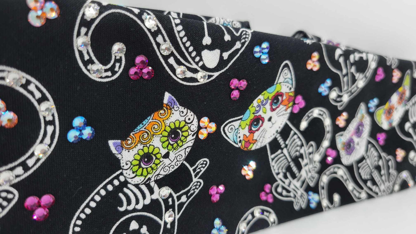 Skeleton Cats Bandana with Multiple Colors of Austrian Crystals (Sku6194)