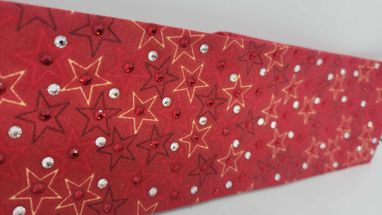 Red Stars Bandana with Red and Diamond Austrian Crystals (Sku6197)