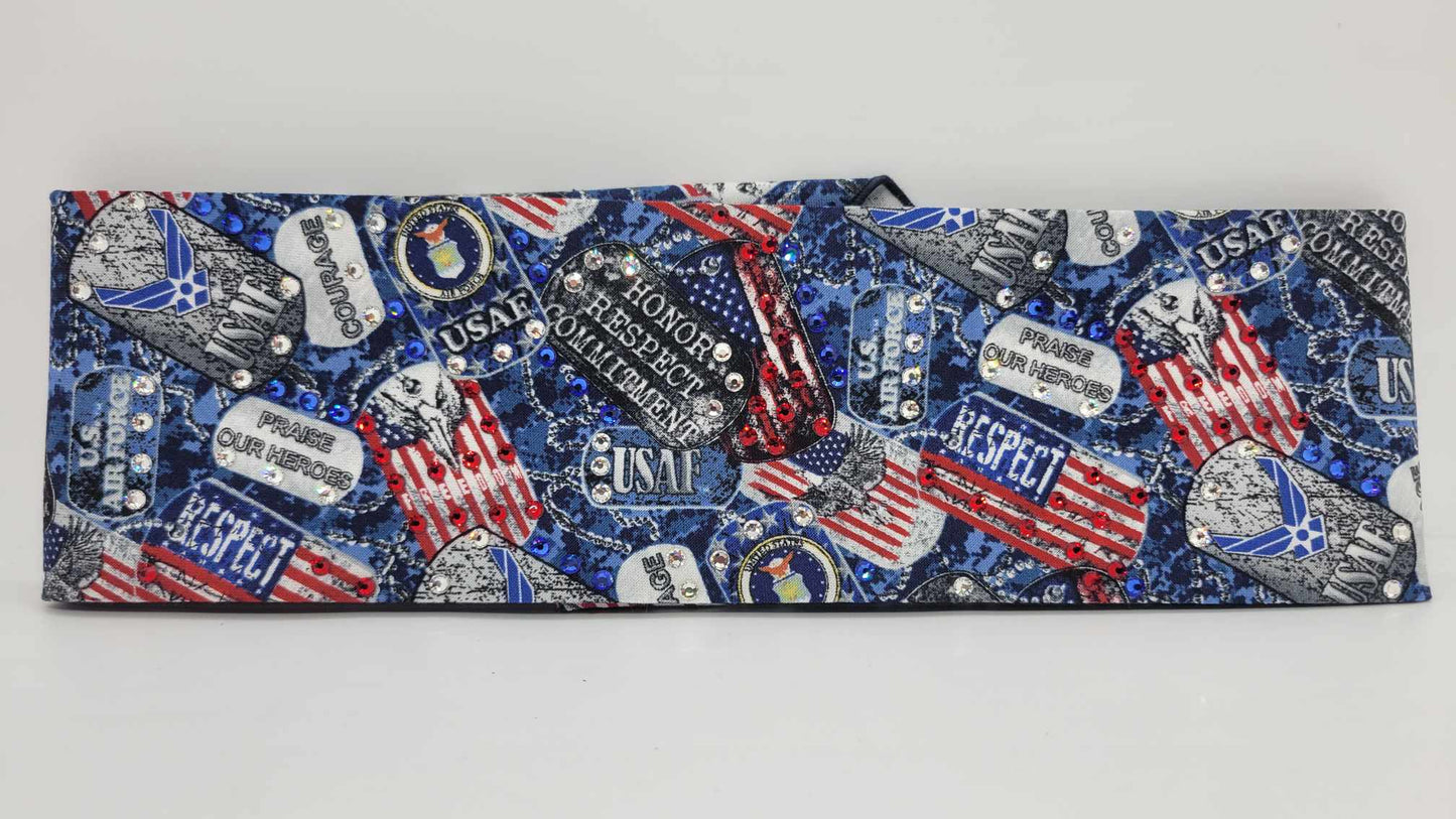 Air Force Bandana with Red, Blue and Diamond Austrian Crystals (Sku6198)