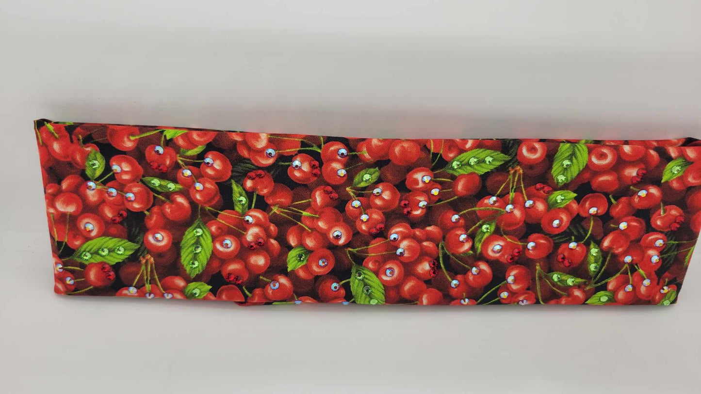 Cherries Bandana with Red, Red Shimmer and Green of Austrian Crystals (Sku6204)