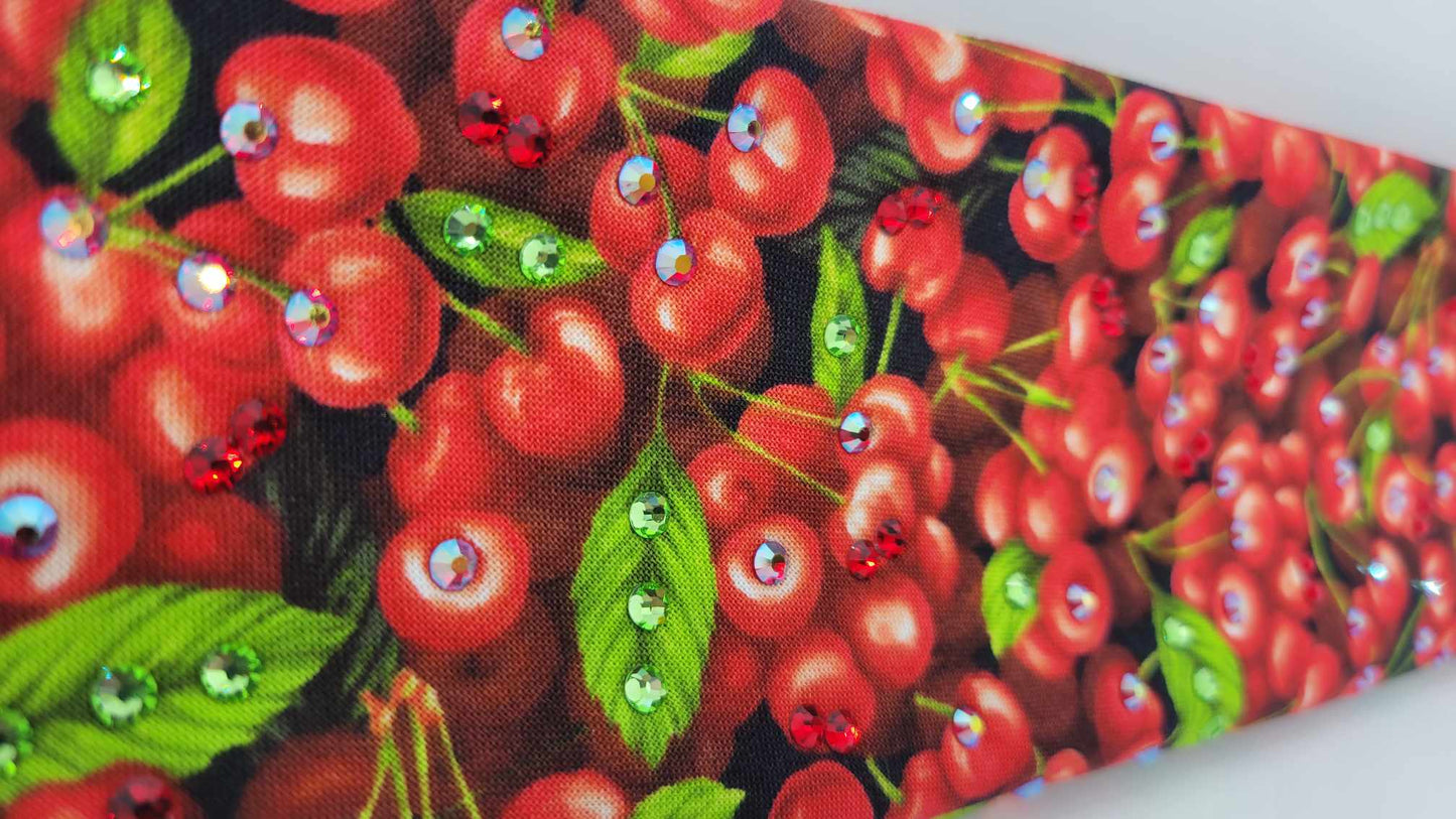 Cherries Bandana with Red, Red Shimmer and Green of Austrian Crystals (Sku6204)
