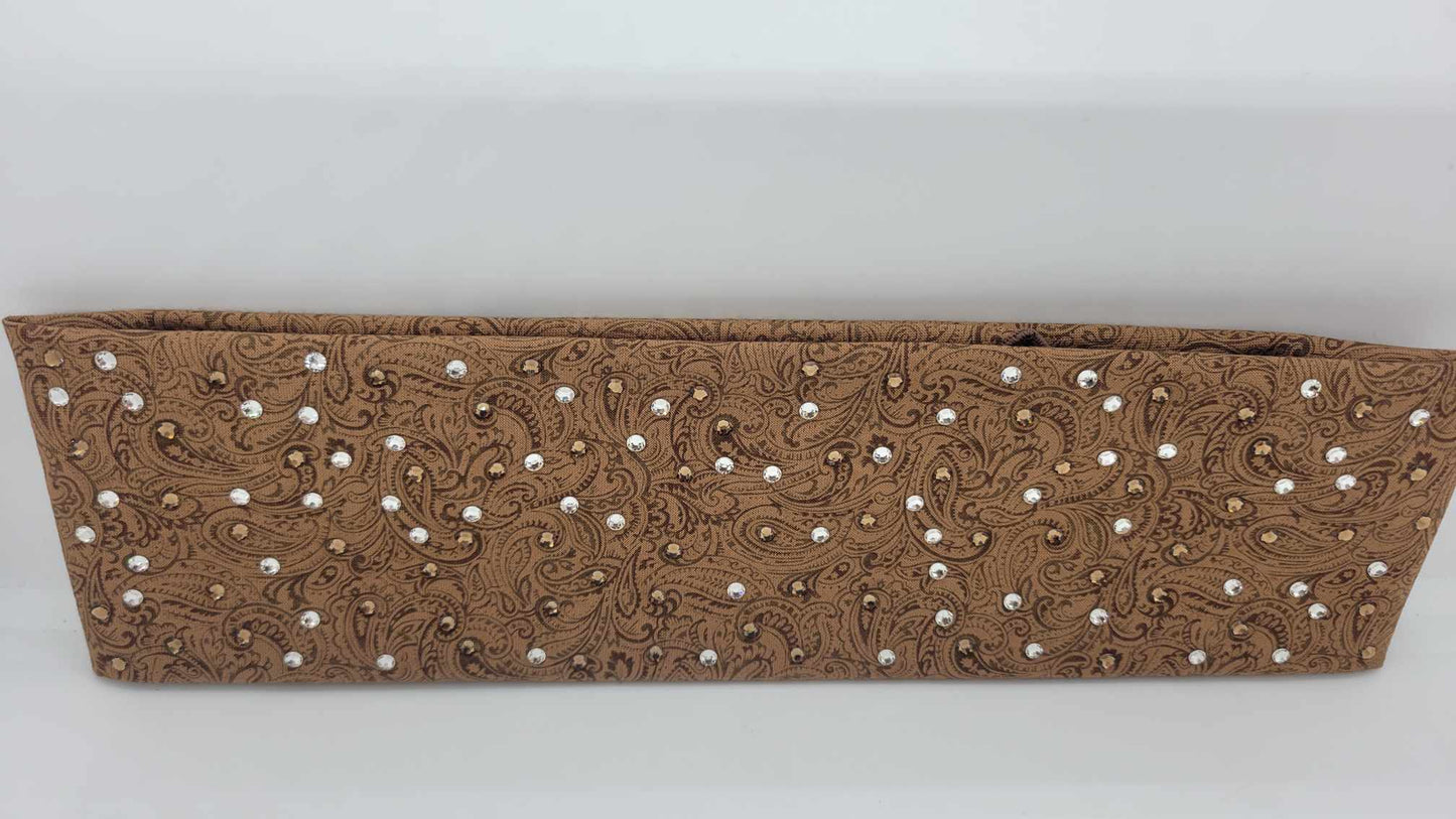 Fancy Brown Paisley Bandana with Light Brown and Diamond Clear Austrian Crystals (Sku6207)