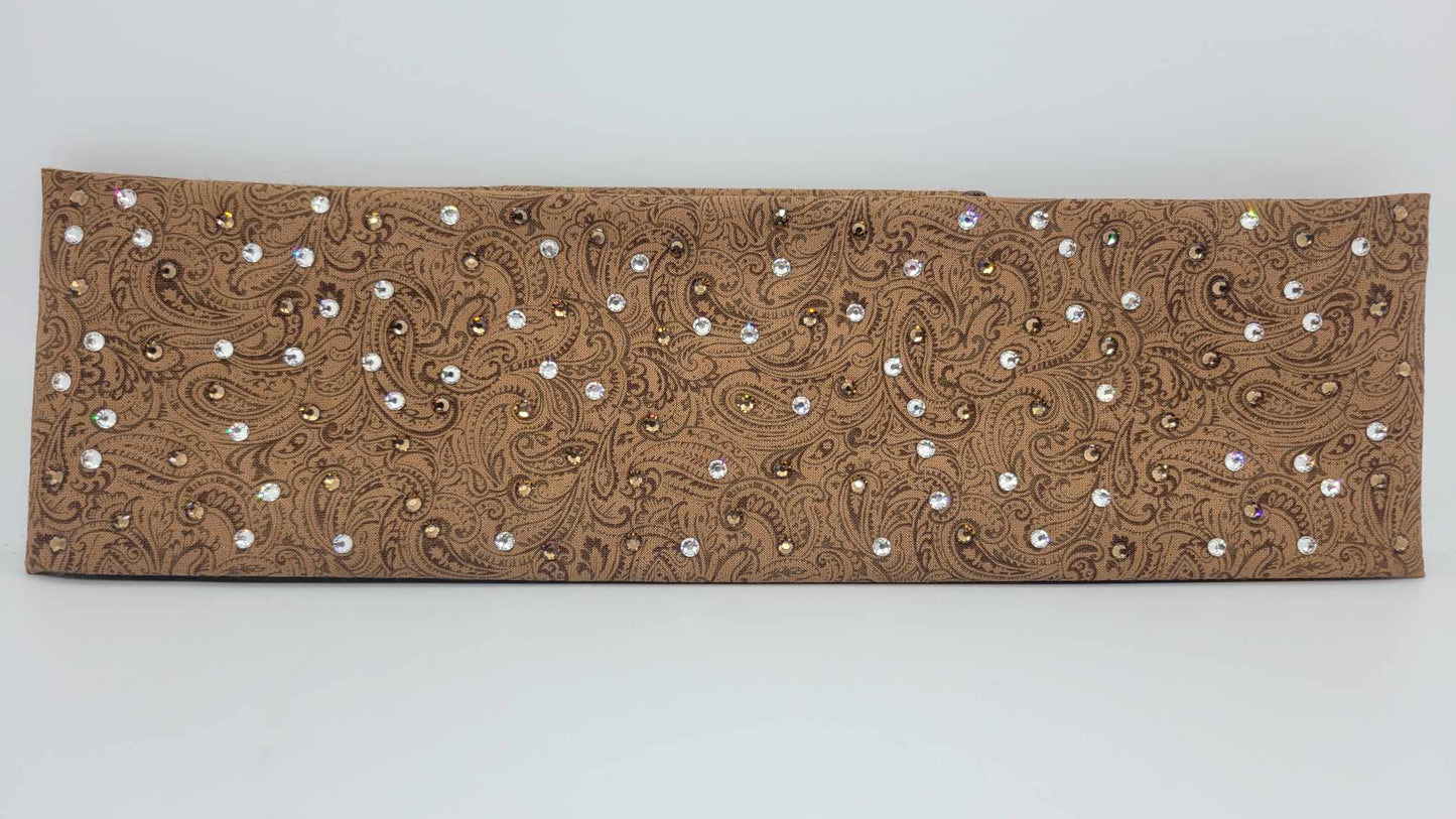 Fancy Brown Paisley Bandana with Light Brown and Diamond Clear Austrian Crystals (Sku6207)