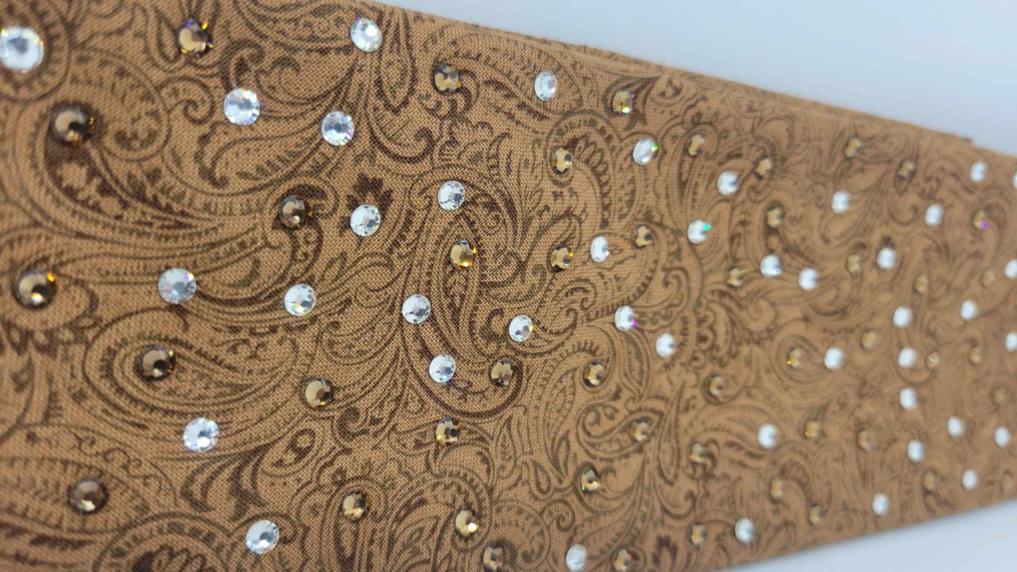 Fancy Brown Paisley Bandana with Light Brown and Diamond Clear Austrian Crystals (Sku6207)