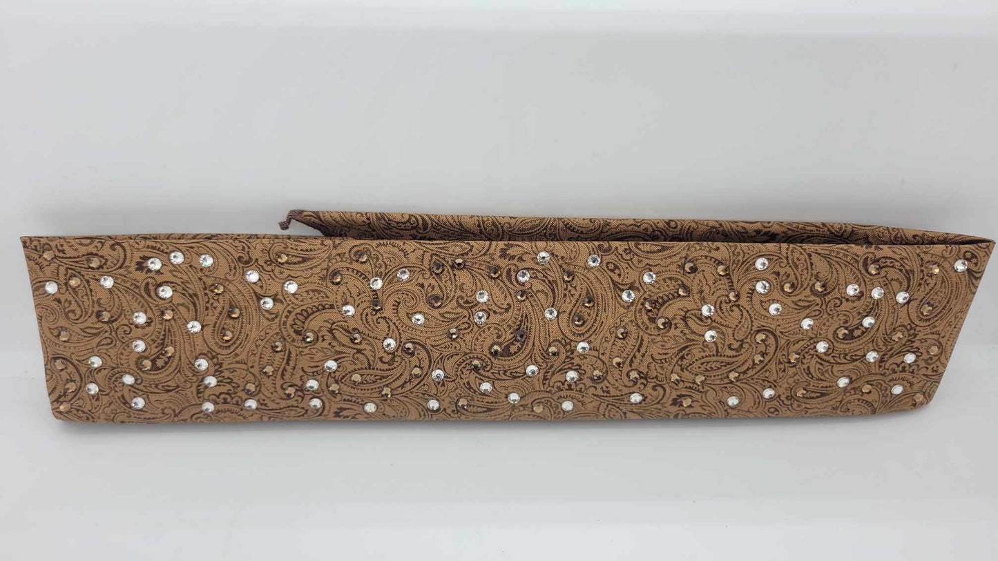 Narrow Fancy Brown Paisley Bandana with Light Brown and Diamond Clear Austrian Crystals (sku6211)