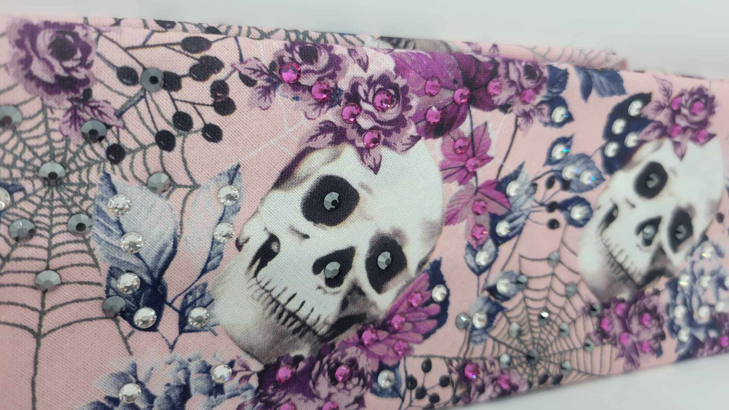 Pink Skulls with Fuchsia, Black and Diamond Clear Austrian Crystals (Sku6214)
