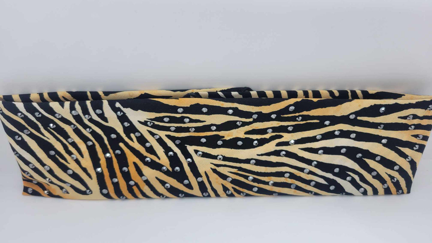 Tiger Print Bandana with Black Austrian Crystals (Sku6215)