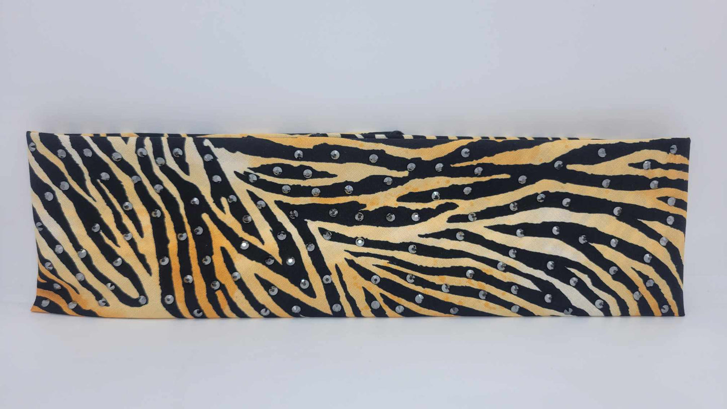 Tiger Print Bandana with Black Austrian Crystals (Sku6215)