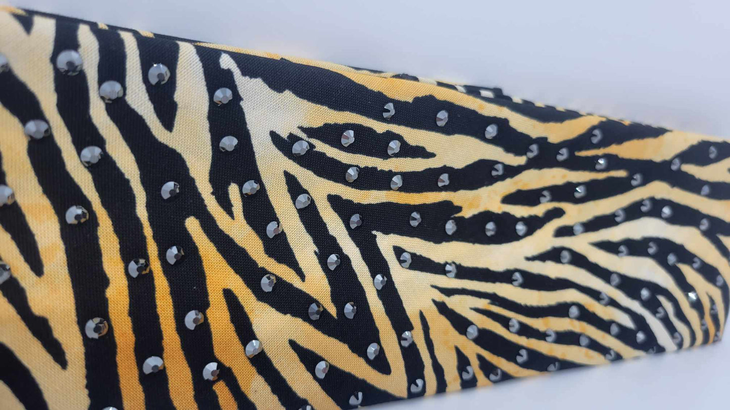 Tiger Print Bandana with Black Austrian Crystals (Sku6215)