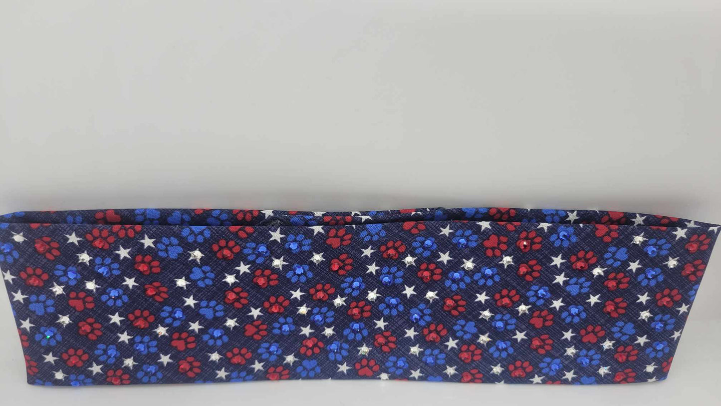 Puppy Paws Bandana with Red, Blue and Diamond Clear Austrian Crystals (Sku6216)