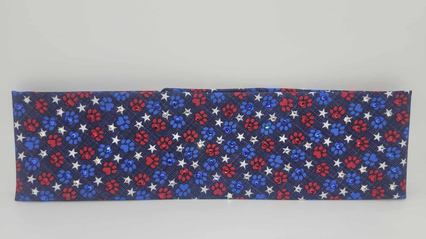 Puppy Paws Bandana with Red, Blue and Diamond Clear Austrian Crystals (Sku6216)
