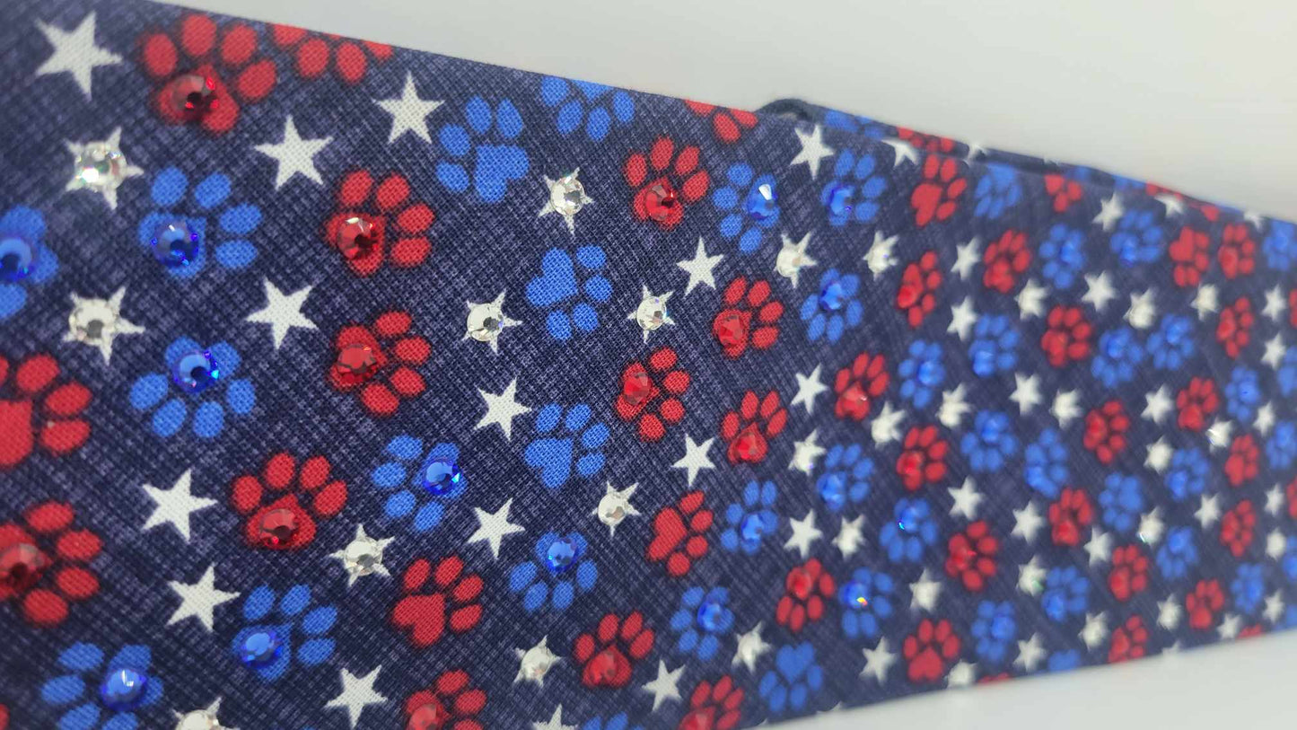 Puppy Paws Bandana with Red, Blue and Diamond Clear Austrian Crystals (Sku6216)