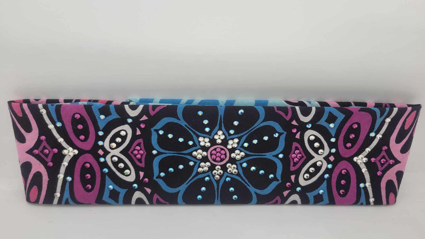 Blue Flower Bandana with Fuchsia, Blue Violet Shimmer and Diamond Clear Austrian Crystals (Sku6217)
