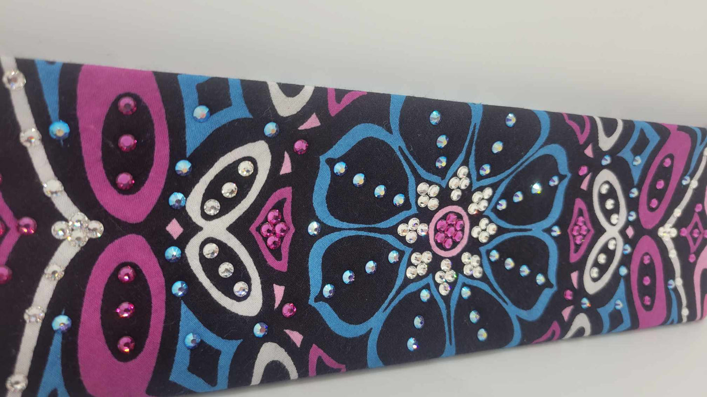 Blue Flower Bandana with Fuchsia, Blue Violet Shimmer and Diamond Clear Austrian Crystals (Sku6217)