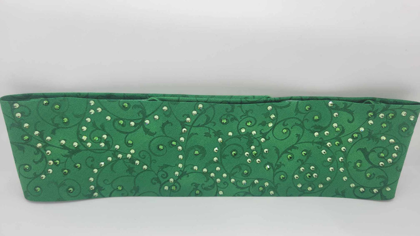 EXTRA BLING - Green Scrolls Bandana with Dark Green and Light Green Austrian Crystals (Sku6219)