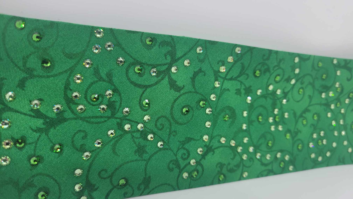 EXTRA BLING - Green Scrolls Bandana with Dark Green and Light Green Austrian Crystals (Sku6219)