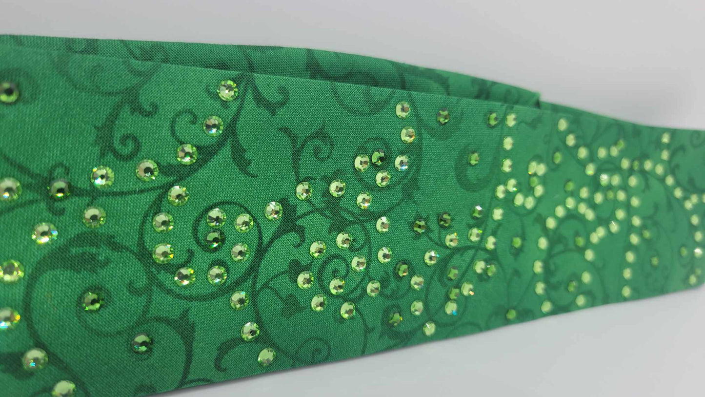 EXTRA BLING -Narrow Green Scrolls Bandana with Dark Green and Light Green Austrian Crystals (Sku6221)