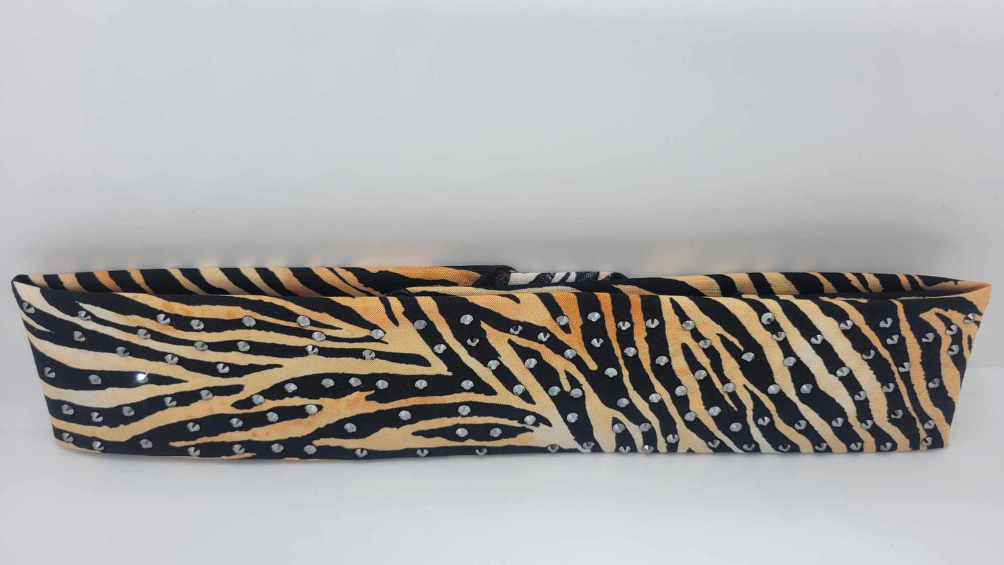 Narrow Tiger Print Bandana with Black Austrian Crystals (sku6222)