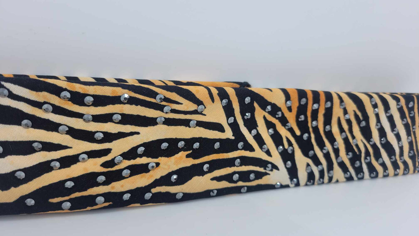 Narrow Tiger Print Bandana with Black Austrian Crystals (sku6222)