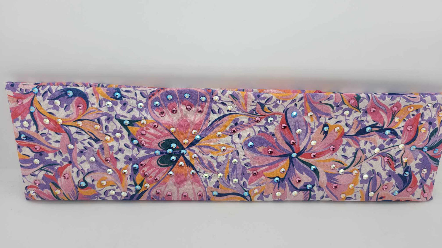 Butterflies Bandana with Pink, Orange Shimmer, Blue Violet Shimmer and Diamond Clear Austrian Crystals (Sku6224)