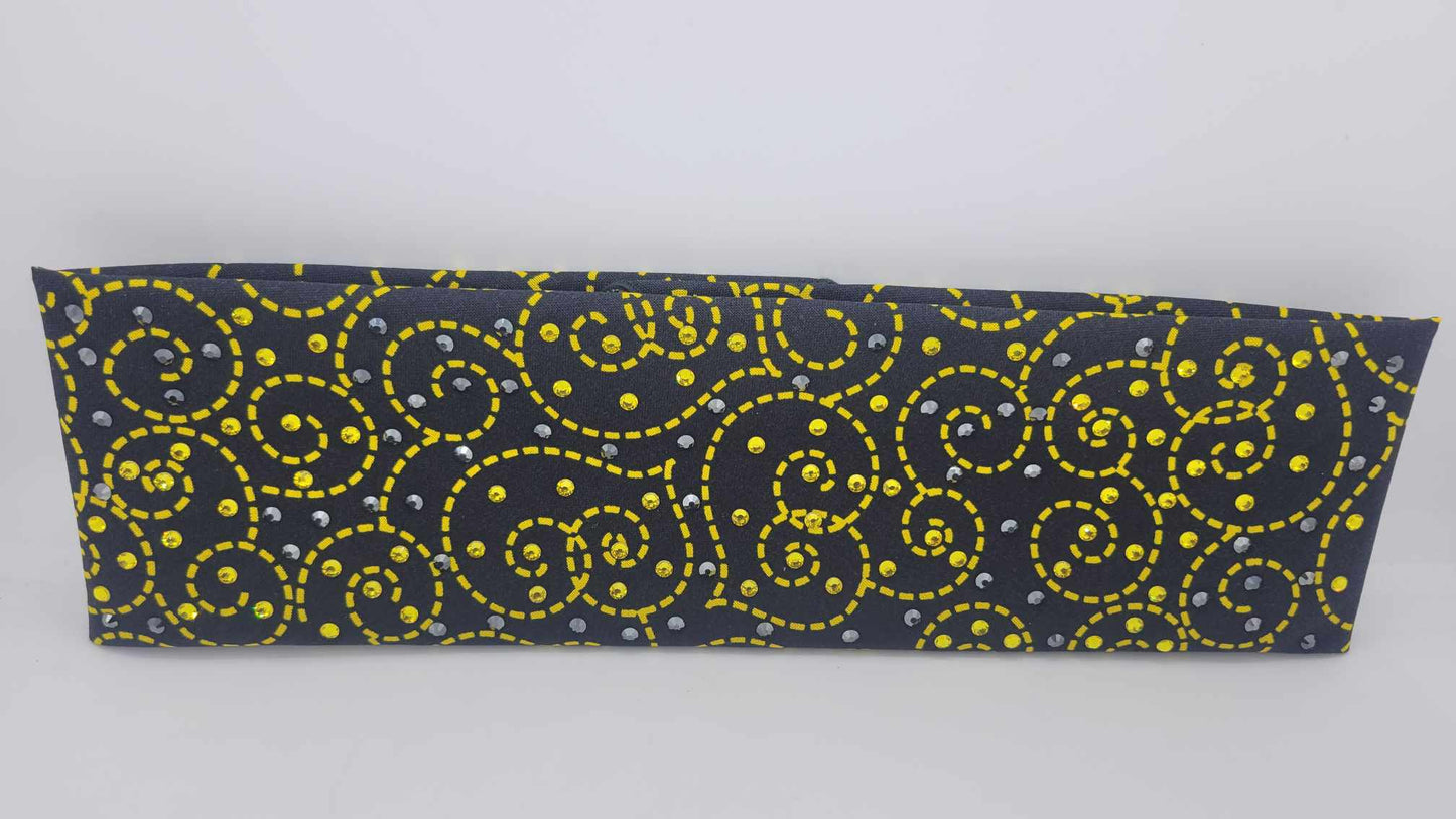 Yellow and Black Scrolls Bandana with Yellow and Black Austrian Crystals (Sku6225)