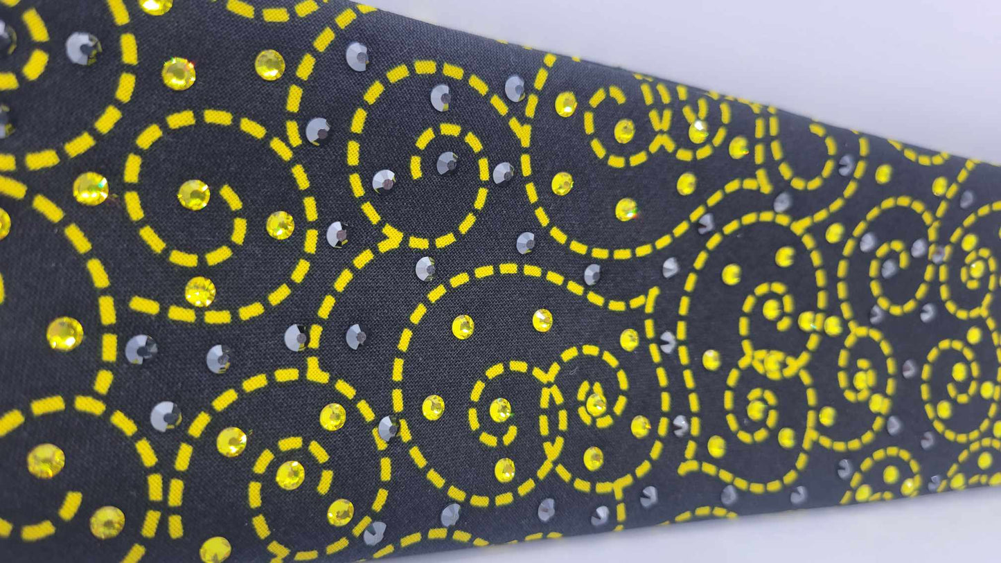 Yellow and Black Scrolls Bandana with Yellow and Black Austrian Crystals (Sku6225)